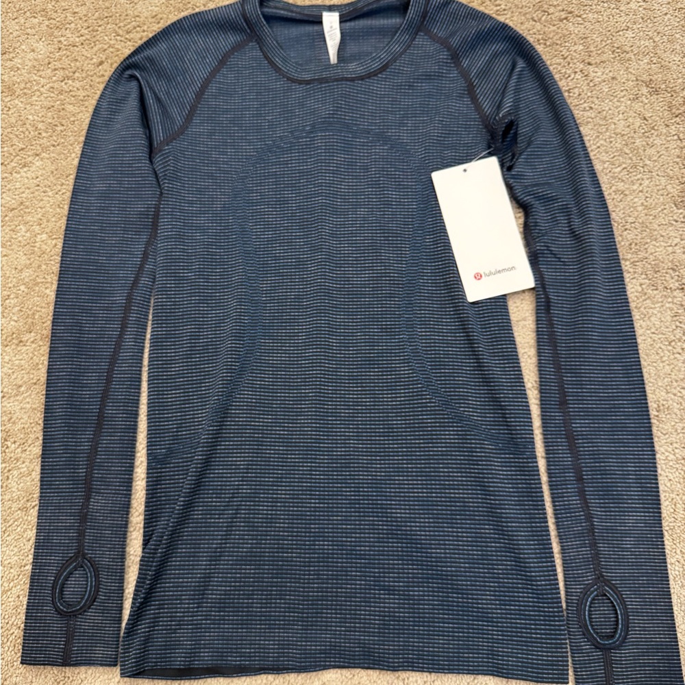 NWT Lululemon Swiftly Tech LS Crew *Silverescent Size 6 Black Aqua DKMR/BLK/LAVB